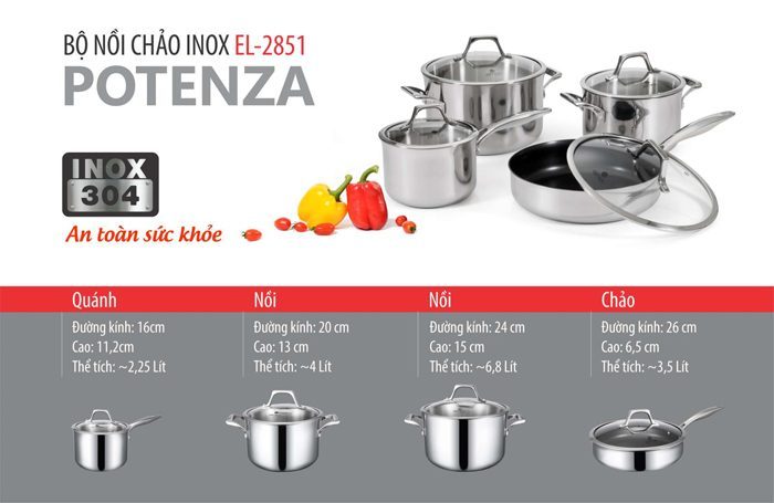Bộ nồi chảo Elmich Potenza EL2851 - Hàng chính hãng