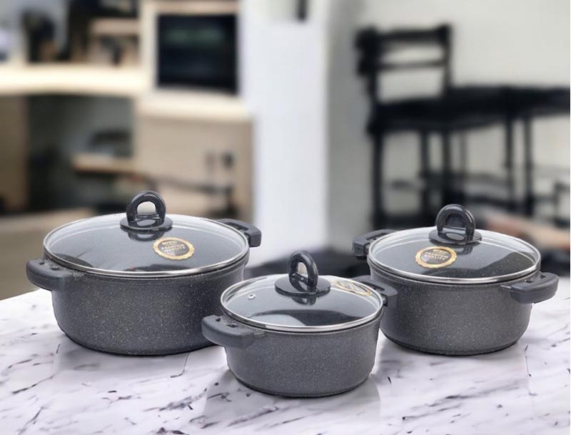 Bộ nồi chảo đá đúc đáy từ Bennix Terra BN-01HOME - Hàng chính hãng