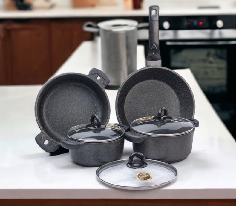 Bộ nồi chảo đá đúc đáy từ Bennix Terra BN-01HOME - Hàng chính hãng