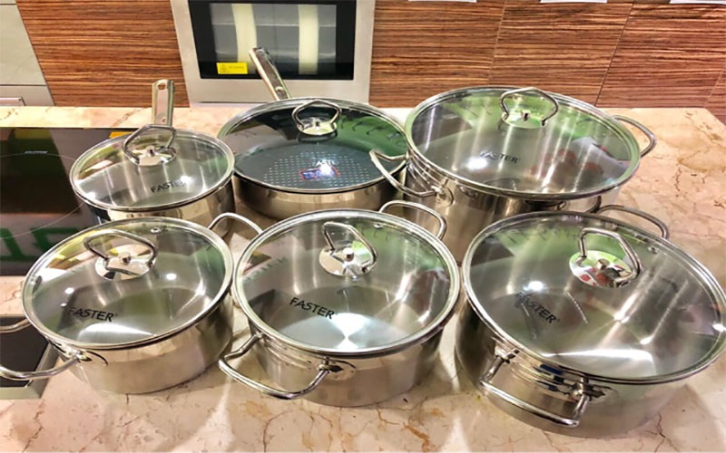 Bộ nồi chảo inox 6 món Faster Diamond - Hàng chính hãng