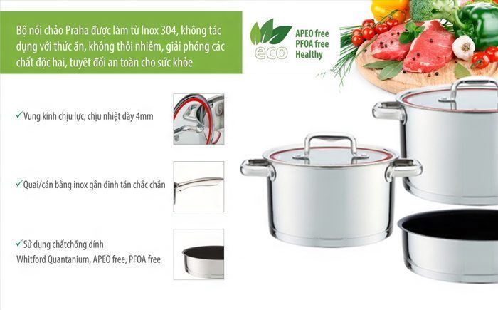 Cấu tạo bộ nồi chảo inox Elmich Praha EL8668