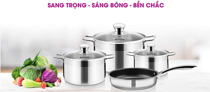 Bộ nồi chảo inox Mutosi MC-347 - Hàng chính hãng