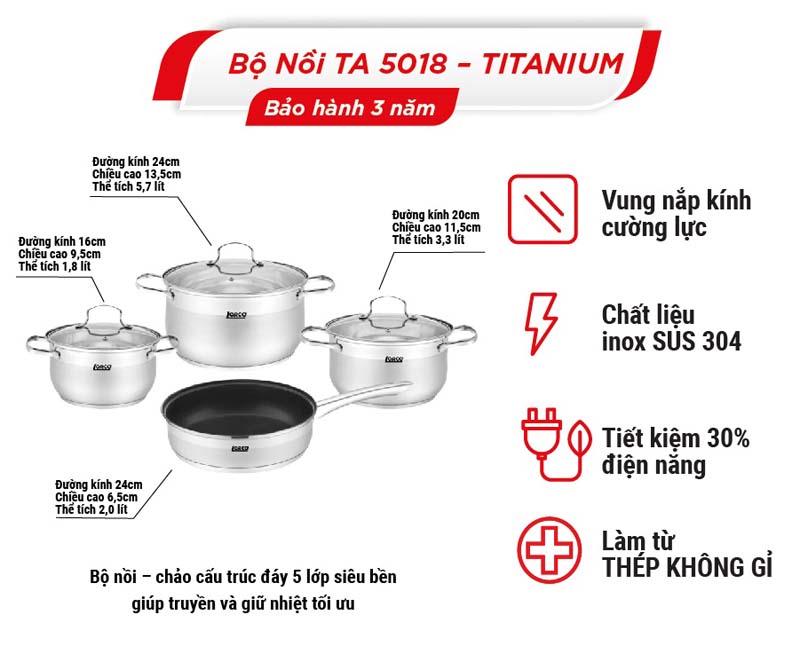 Bộ nồi chảo Lorca TA-5018 - Hàng chính hãng