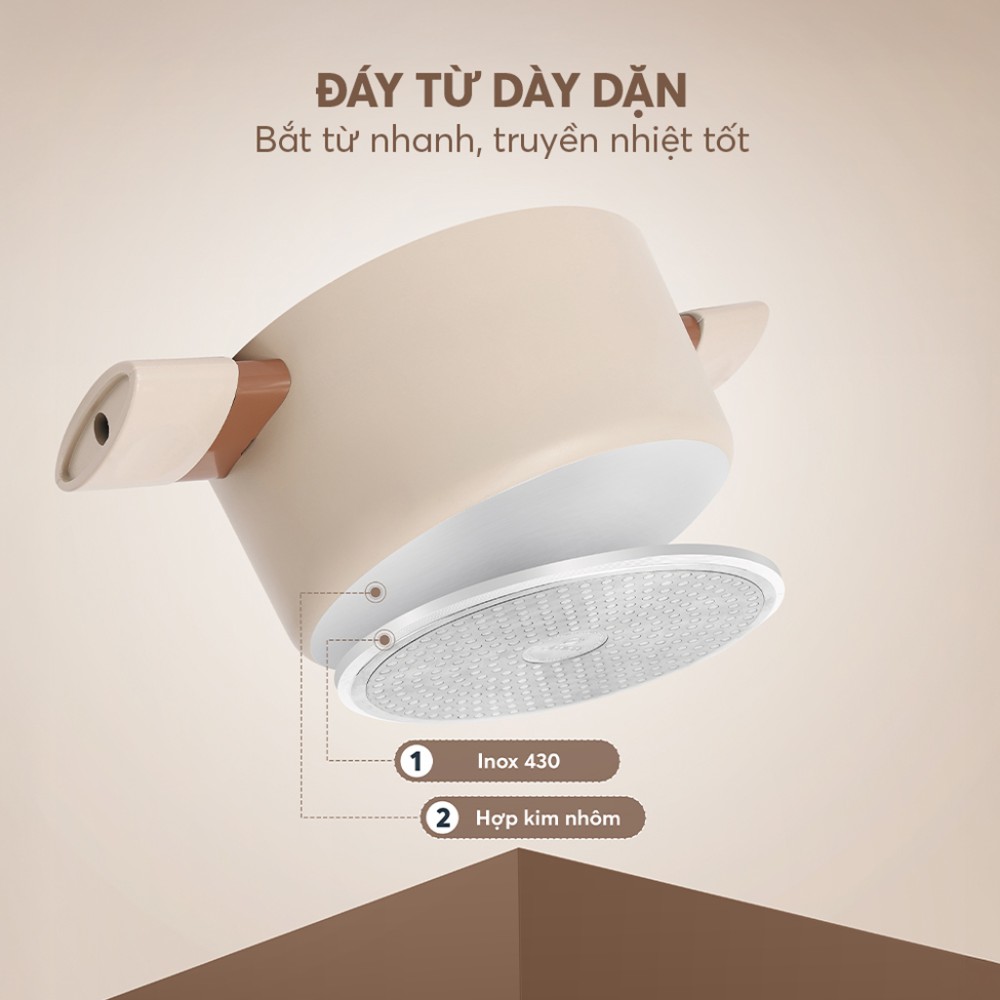 Bộ nồi chống dính Ceramic Elmich Mocha EL5243MC04 - Hàng chính hãng