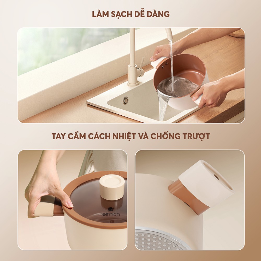 Bộ nồi chống dính Ceramic Elmich Mocha EL5243MC04 - Hàng chính hãng
