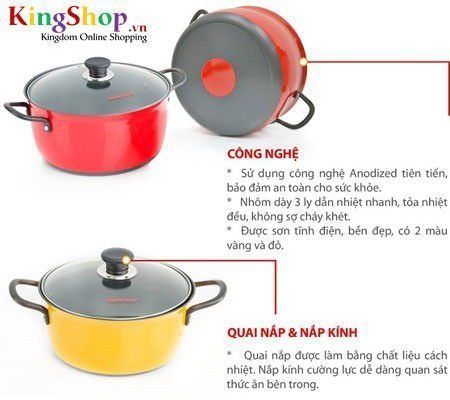 Bộ nồi hợp kim nhôm cứng Hard Anodized Happy Cook HA06R - Màu đỏ - Hàng chính hãng