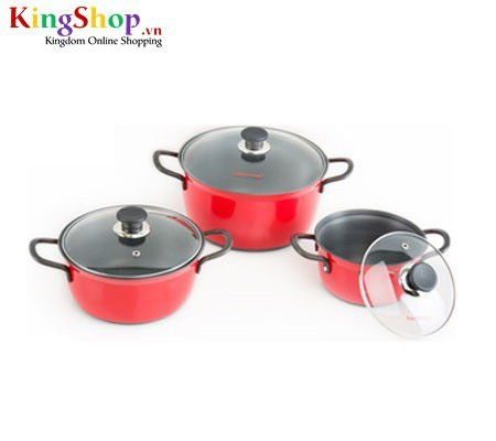 Bộ nồi hợp kim nhôm cứng Hard Anodized Happy Cook HA06R - Màu đỏ - Hàng chính hãng