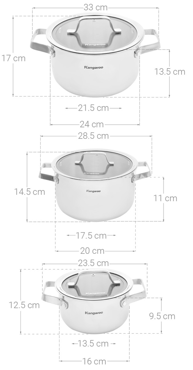 Bộ nồi Inox cao cấp Kangaroo KG304IP1 - Hàng chính hãng