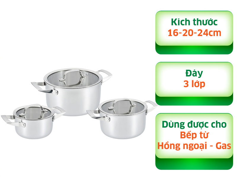 Bộ nồi inox cao cấp Kangaroo KG304IP2 - Hàng chính hãng