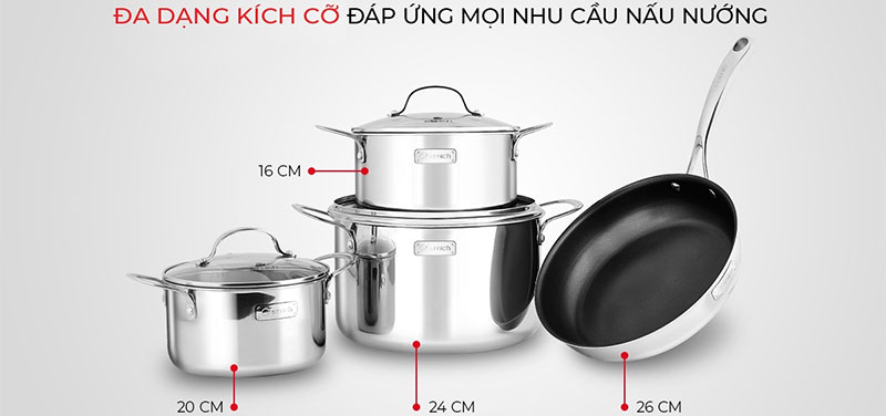 Bộ nồi chảo inox cao cấp 3 lớp đáy liền Elmich Trimax 2353742 - Hàng chính hãng
