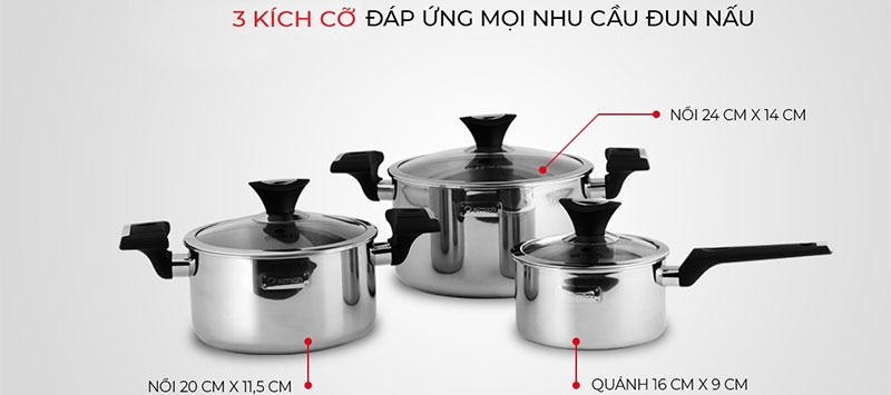 Bộ nồi Inox 3 lớp cao cấp đáy liền Elmich Trimax XP EL-3755 - Hàng chính hãng