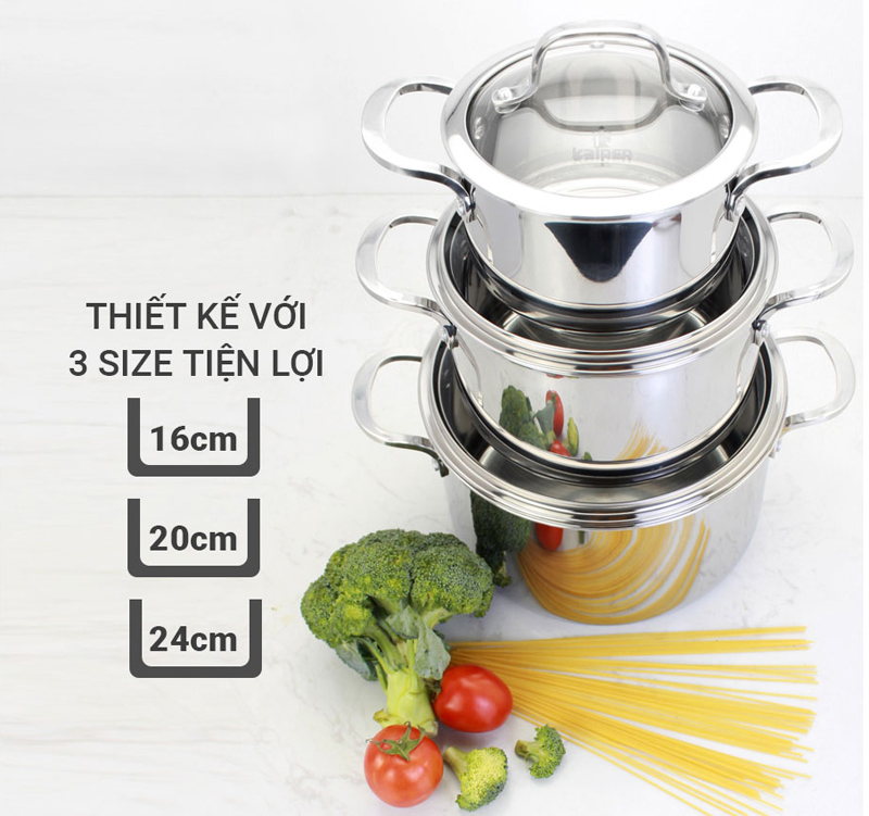 Bộ nồi inox 3 lớp Kalpen Kazler KZ1 - Hàng chính hãng
