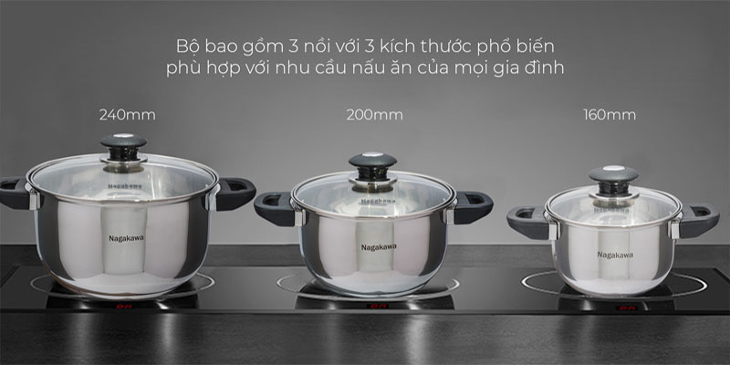 Bộ nồi inox 4 đáy Nagakawa NAG1303 - Hàng chính hãng
