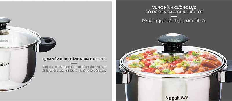 Bộ nồi inox 4 đáy Nagakawa NAG1303 - Hàng chính hãng