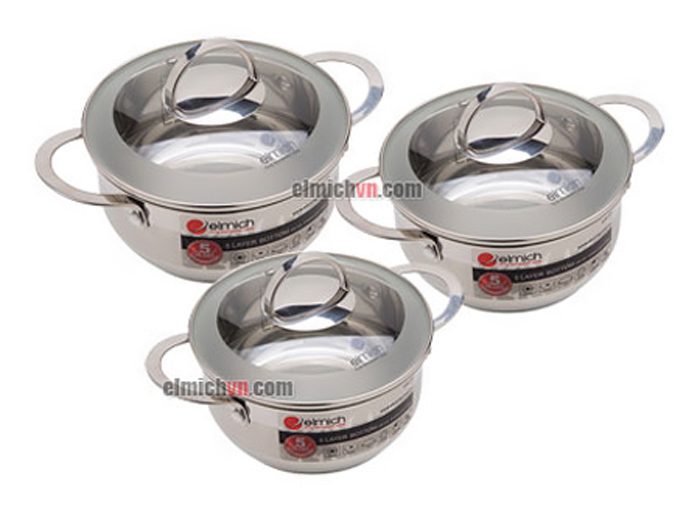 Bộ nồi inox 5 đáy Elmich Celestine 3 chiếc 18 - 24 - 28 - Hàng chính hãng