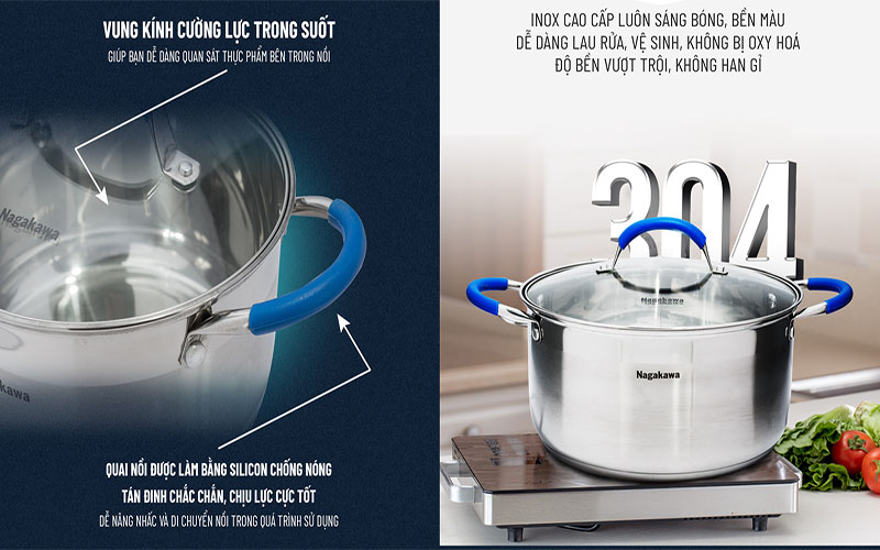 Bộ nồi inox 5 đáy Nagakawa NAG1302 - Hàng chính hãng