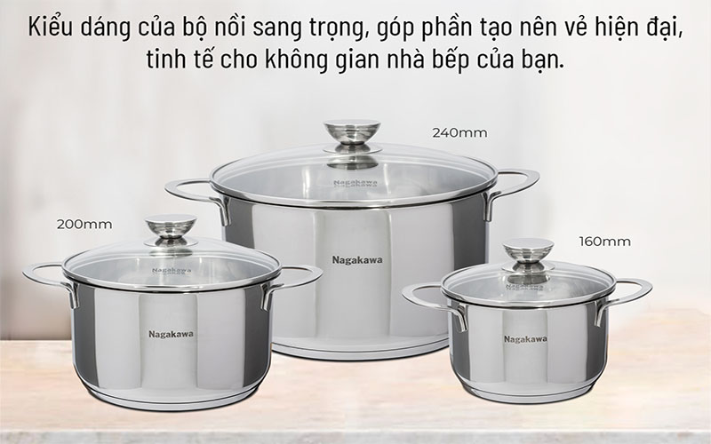 Bộ nồi inox 5 đáy Nagakawa NAG1351 - Hàng chính hãng