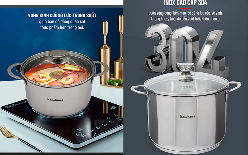 Bộ nồi inox 5 đáy Nagakawa NAG1351 - Hàng chính hãng