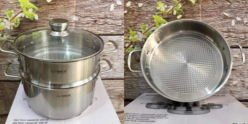 Xửng hấp và chảo xào của Bộ nồi inox 5 món Arber Blue Quartz