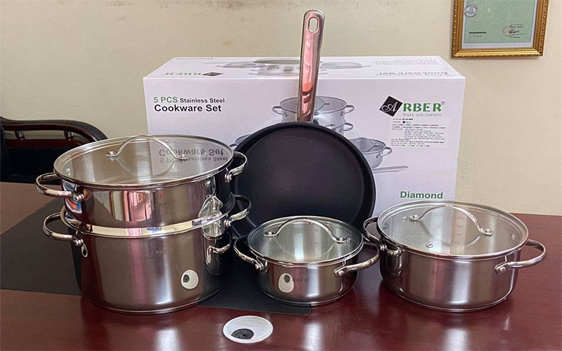 Bộ nồi inox 5 món Arber Diamond - Hàng chính hãng