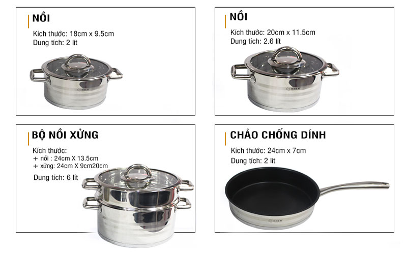 Bộ nồi inox 5 món Arber Paladi - Hàng chính hãng