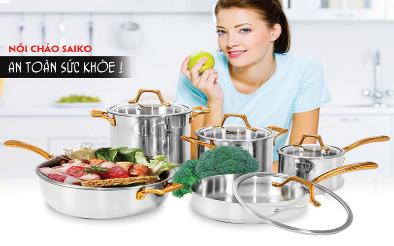Bộ nồi inox 5 món Saiko GOLD05 - Hàng chính hãng