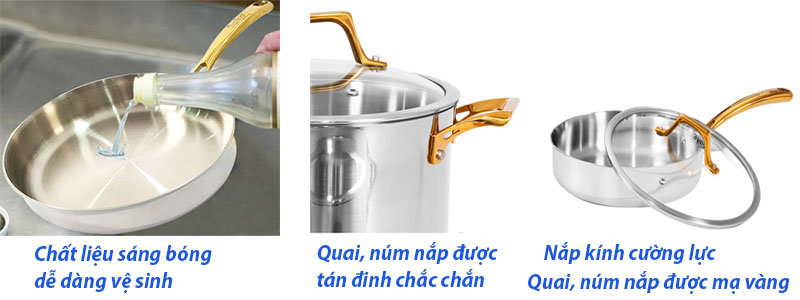 Bộ nồi inox 5 món Saiko GOLD05 - Hàng chính hãng