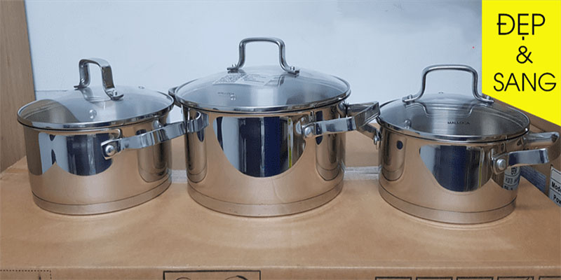 Bộ nồi inox 5 món đáy từ Malloca SA-1503 - Hàng chính hãng