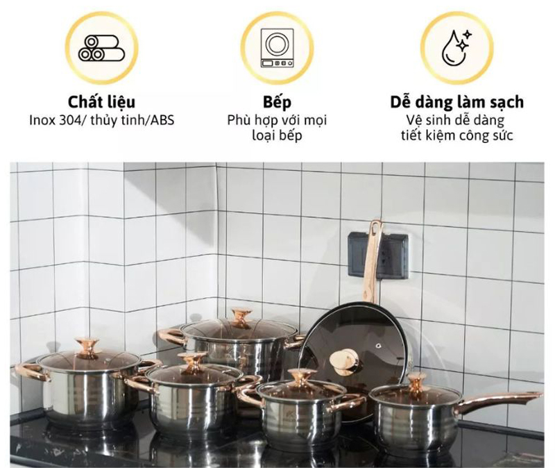 Bộ nồi inox 6 món Kailer KL-8828 - Hàng chính hãng