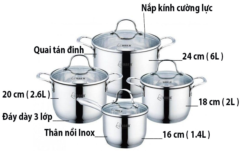 Bộ nồi inox Arber AN04I - Hàng chính hãng