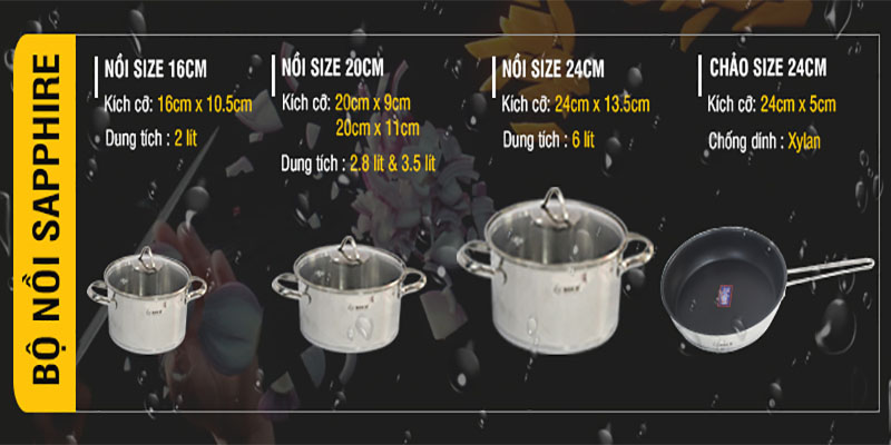 Bộ nồi inox Arber SAPPHIRE - Hàng chính hãng