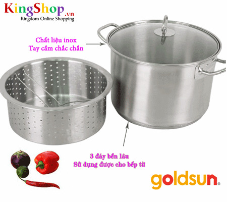 Bộ nồi inox xửng hấp nhiễm từ Goldsun GH05-2303SG - Hàng chính hãng
