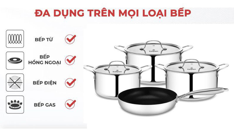 Bộ nồi chảo inox 3 lớp Kalpen Kampfer KF2 - Hàng chính hãng