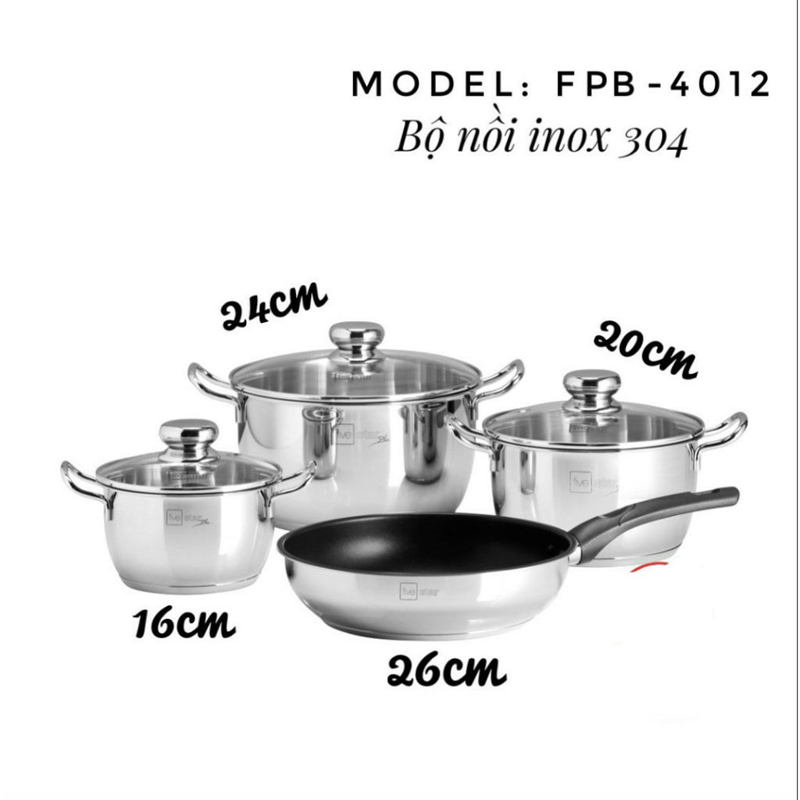 Bộ nồi inox 304 chống dính Fivestar FPB4012 - Hàng chính hãng