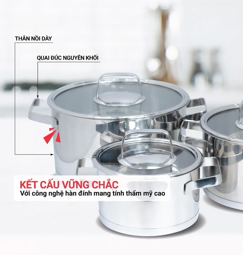 Bộ nồi inox 304 5 đáy Kalpen Mendy MD1 - Hàng chính hãng