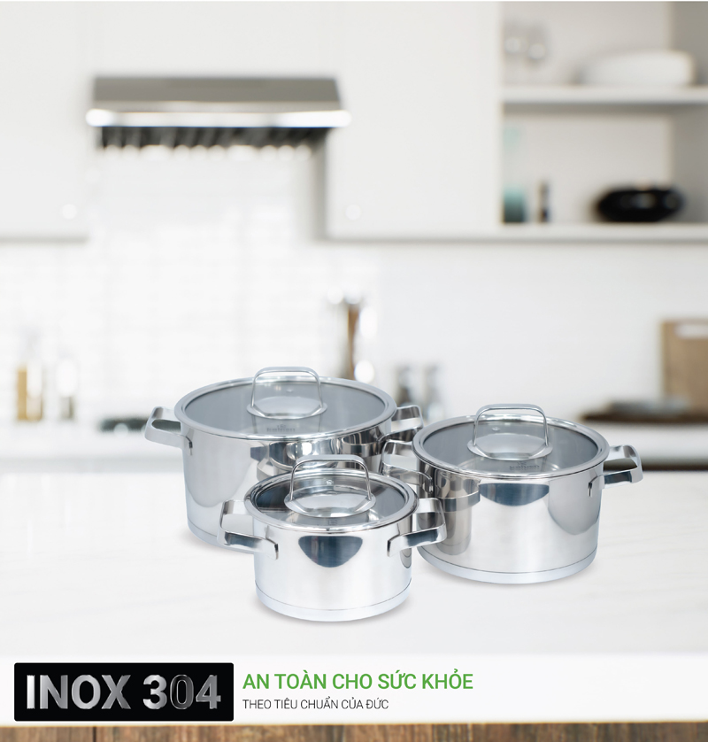 Bộ nồi inox 304 5 đáy Kalpen Mendy MD1 - Hàng chính hãng