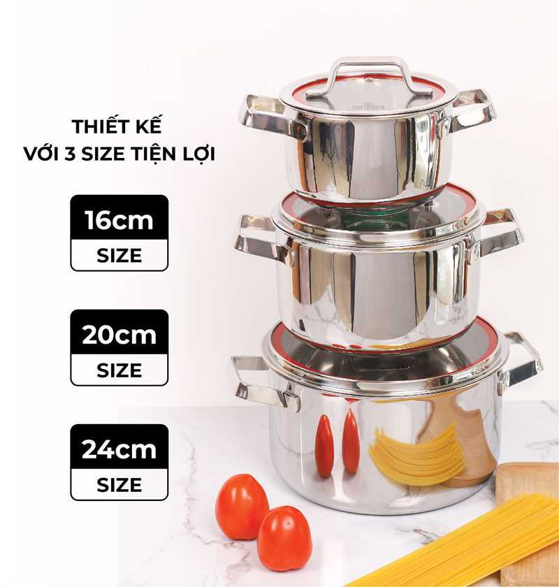 Bộ nồi inox 3 món Kalpen Emer EM1 - Hàng chính hãng