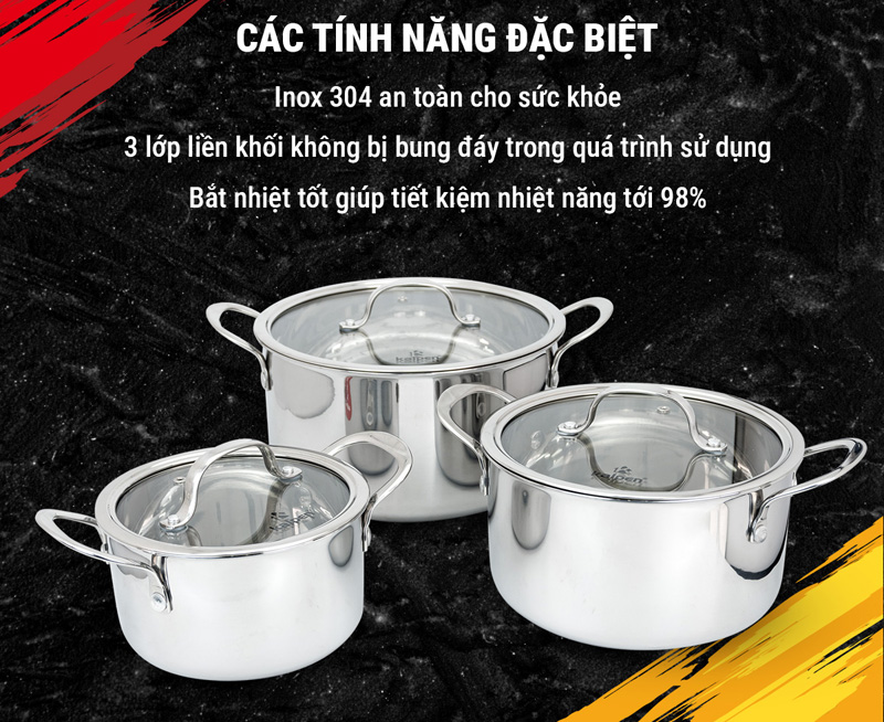 Bộ nồi inox 3 lớp Kalpen Kampfer KF1 - Hàng chính hãng