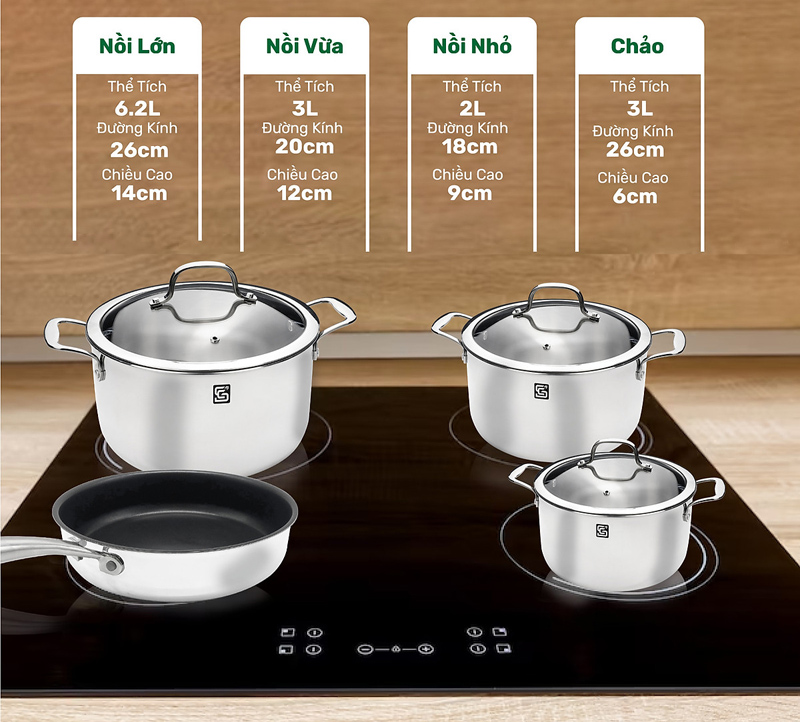 Bộ nồi inox liền khối Smart Choice BN004 - Hàng chính hãng