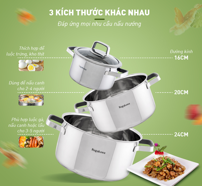 Bộ nồi đáy từ cao cấp Nagakawa NAG1353 - Hàng chính hãng
