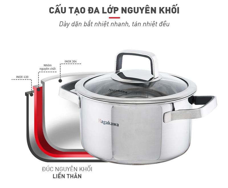 Bộ nồi đáy từ cao cấp Nagakawa NAG1353 - Hàng chính hãng