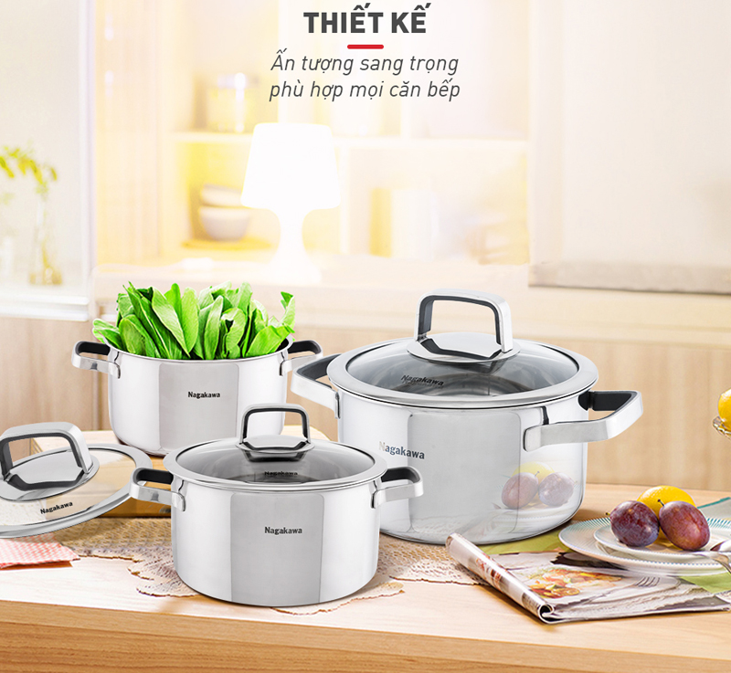 Bộ nồi đáy từ cao cấp Nagakawa NAG1353 - Hàng chính hãng