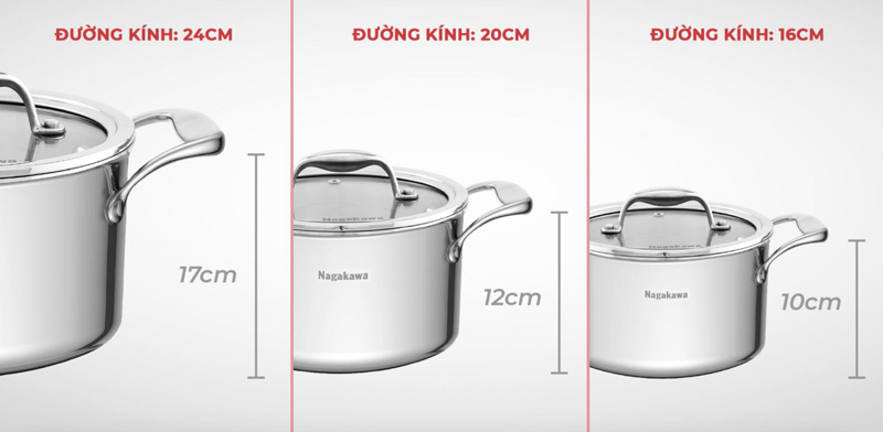 Bộ nồi inox Nagakawa NAG1356 - Hàng chính hãng