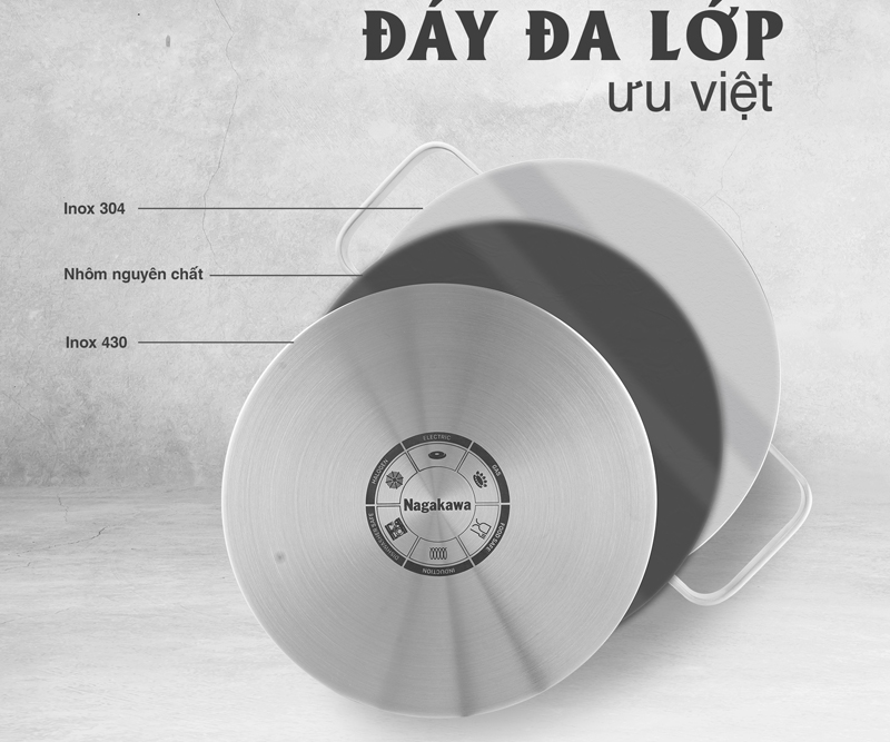 Bộ nồi inox Nagakawa NAG1357 - Hàng chính hãng