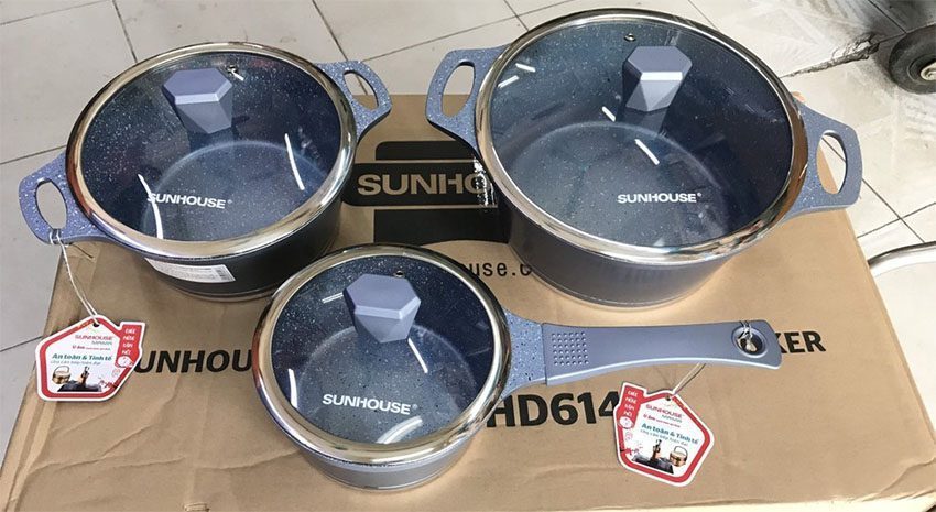 Bộ nồi quánh vân đá đáy từ Sunhouse SHG2003MMA - Hàng chính hãng