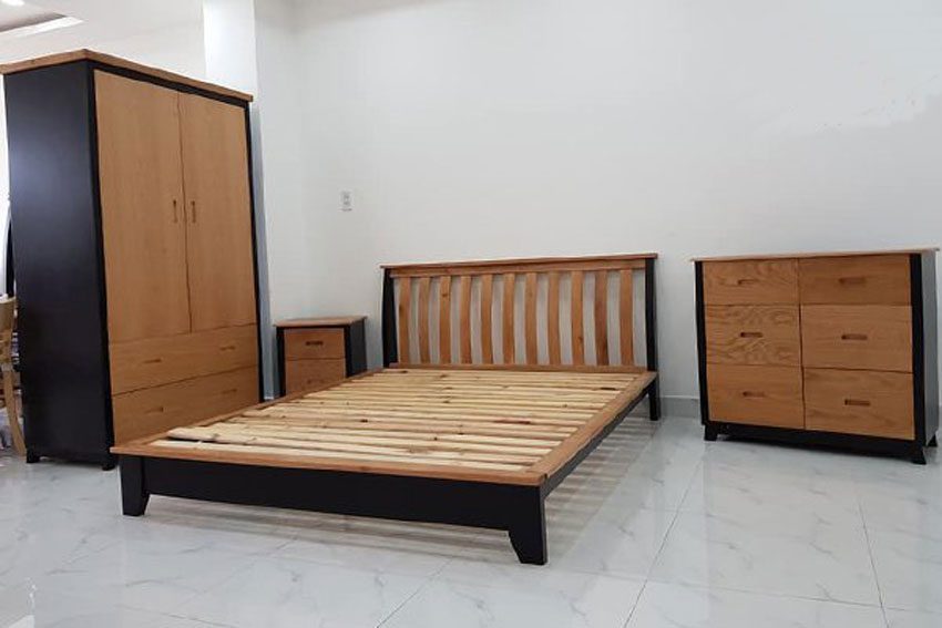 Bộ phòng ngủ đen nóc sồi Mỹ - Hàng chính hãng
