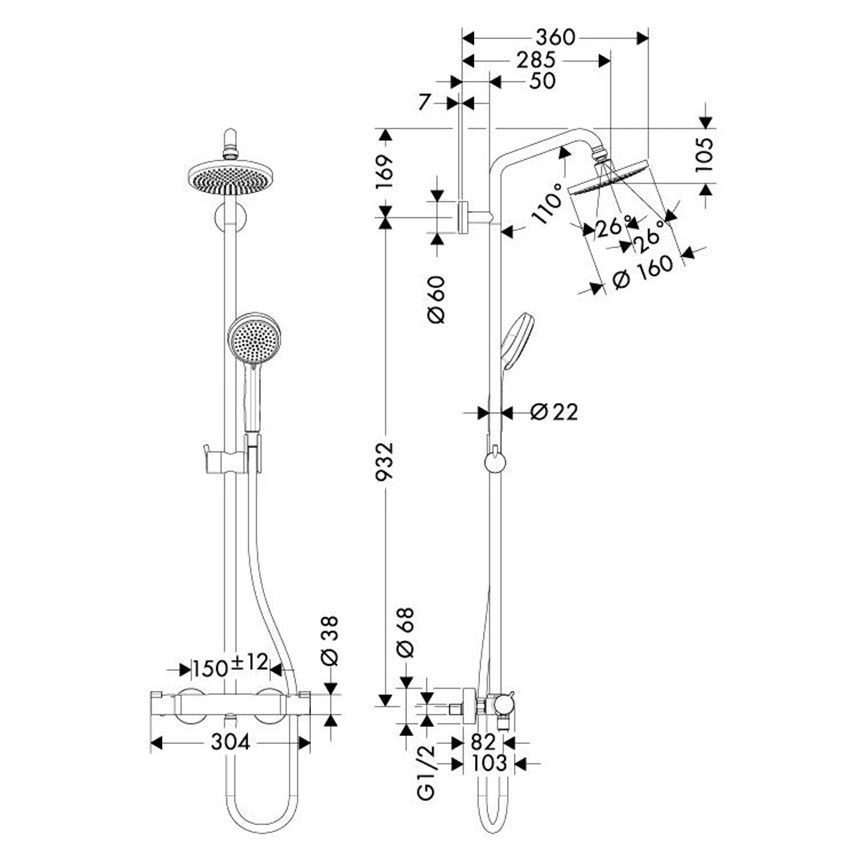Bộ sen cây điều nhiệt Hafele Croma 160 - Hàng chính hãng