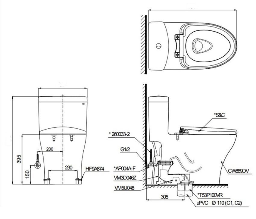 Thiết kế của bồn cầu 1 khối Toto MS889DE4