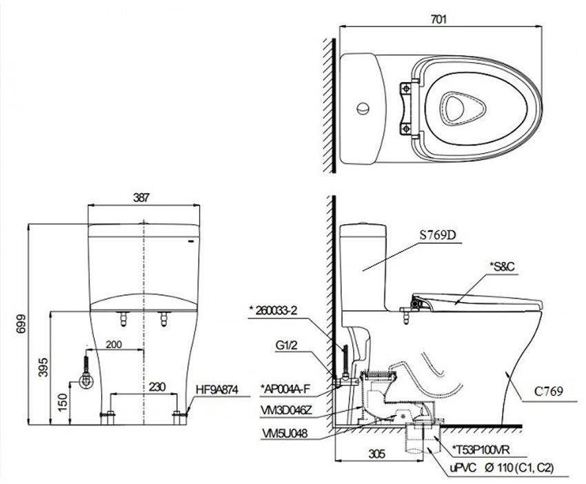 Bồn cầu 2 khối Toto CS769DE2 - Hàng chính hãng