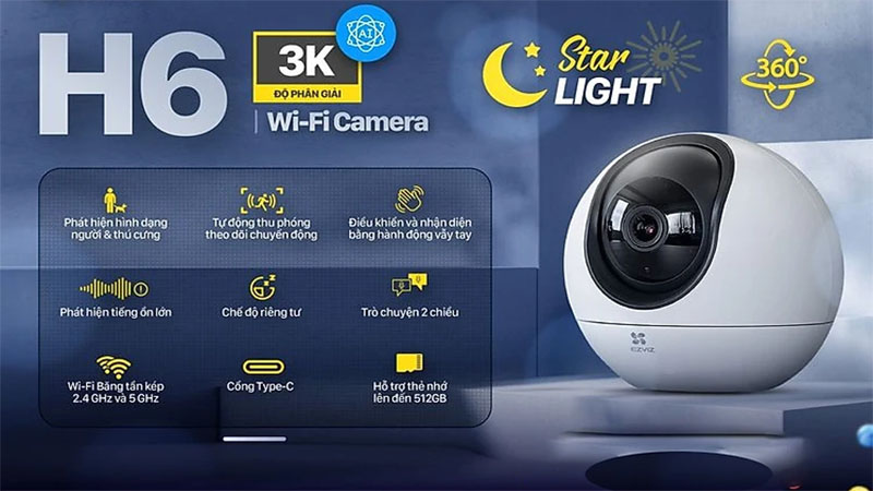 Camera IP wifi Ezviz H6-R100-1J5WF - Hàng chính hãng